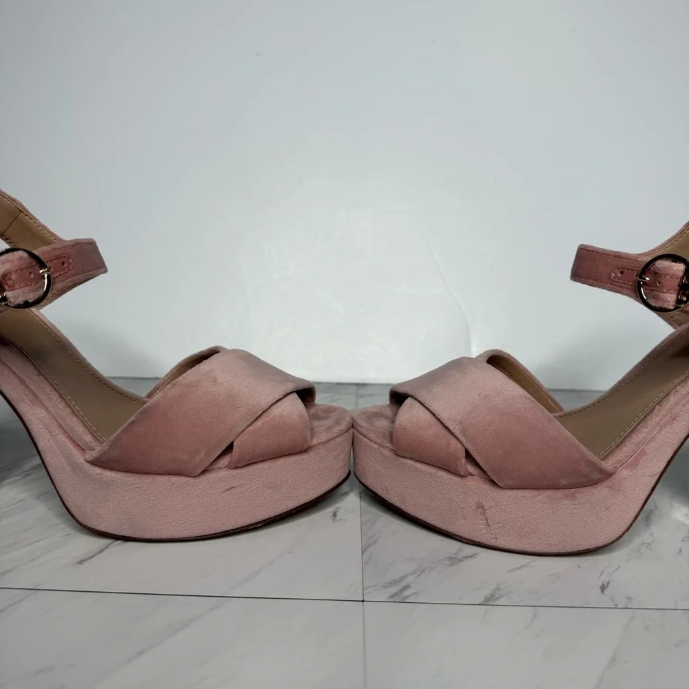 Tory Burch Loretta Pink Velvet Platform Heeled Sandal 10 1/2 M